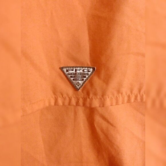 Columbia Button Down Short Sleeve Collar  Zipper Pocket Orange  Shirt L - Picture 3 of 12